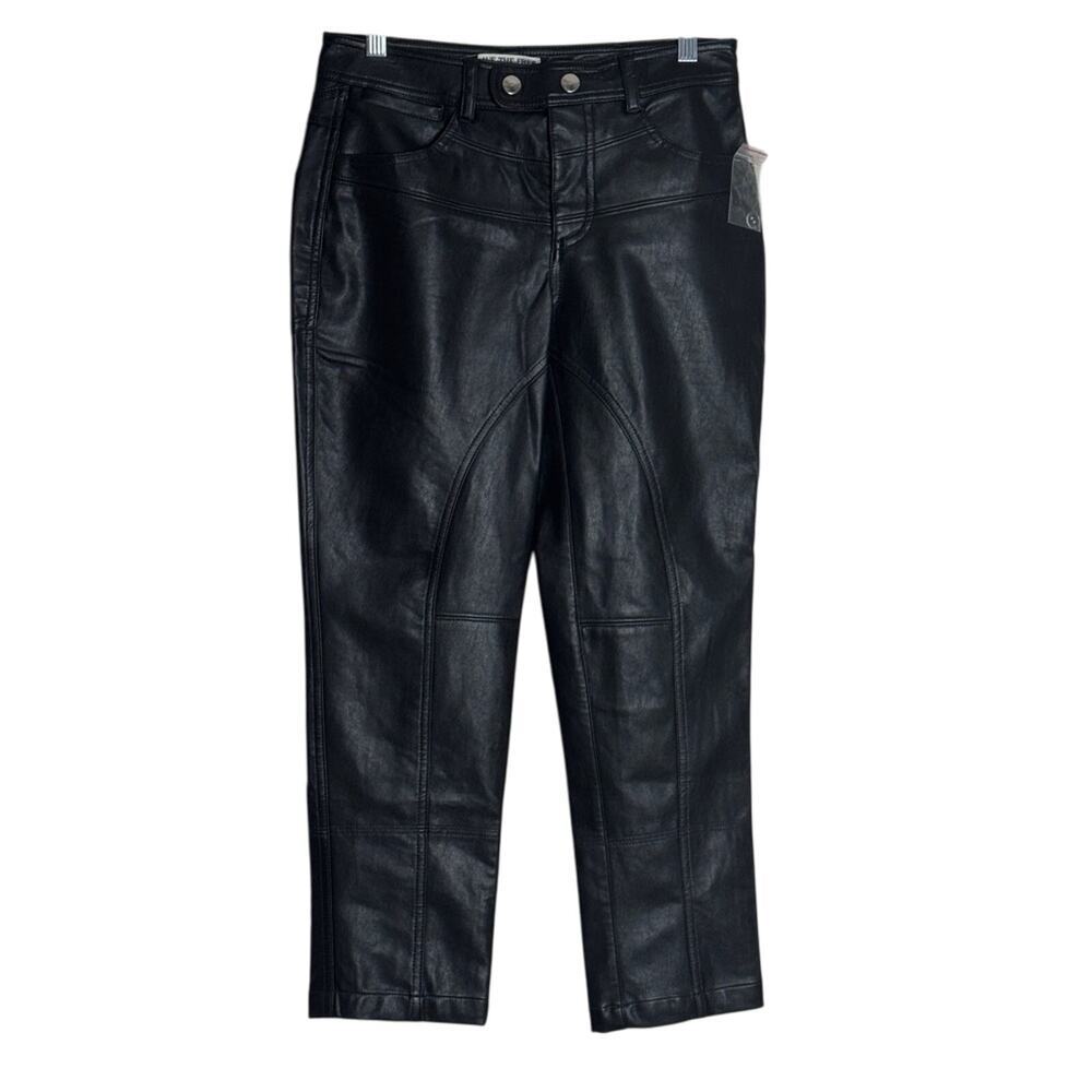 Free People Rebel Vegan Leather Straight Leg Cropped Pants Black Size 2 NWT